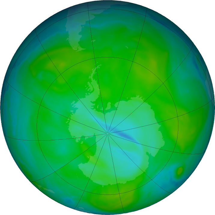 Antarctic ozone map for 28 December 2017